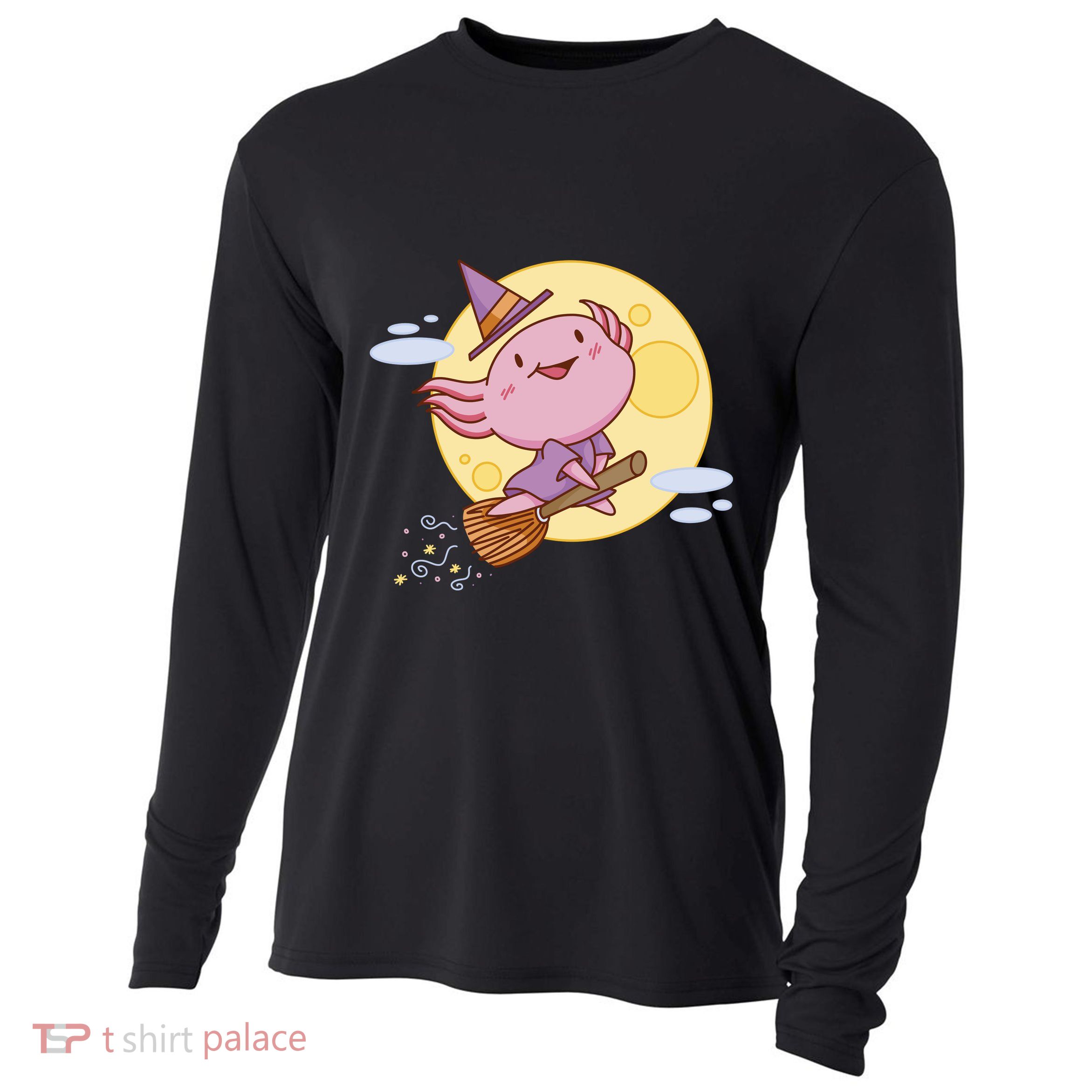 Axolotl Halloween Flying Witch Cooling Performance Long Sleeve Crew