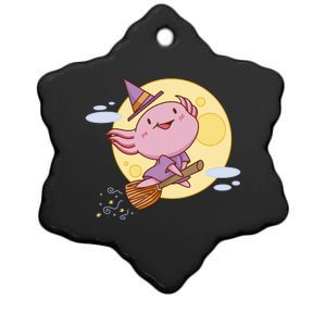 Axolotl Halloween Flying Witch Ceramic Star Ornament