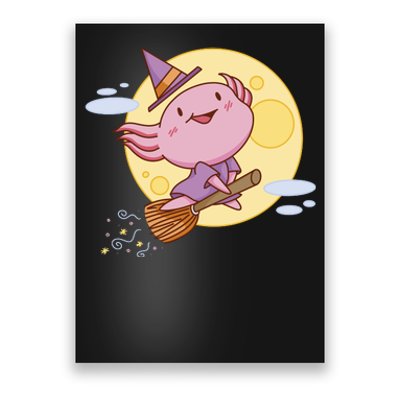 Axolotl Halloween Flying Witch Poster