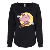 Axolotl Halloween Flying Witch Womens California Wash Sweatshirt