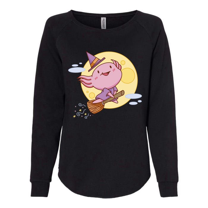 Axolotl Halloween Flying Witch Womens California Wash Sweatshirt