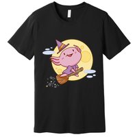 Axolotl Halloween Flying Witch Premium T-Shirt