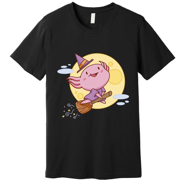Axolotl Halloween Flying Witch Premium T-Shirt