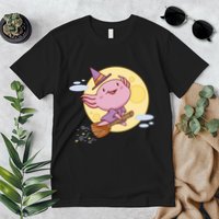 Axolotl Halloween Flying Witch Premium T-Shirt