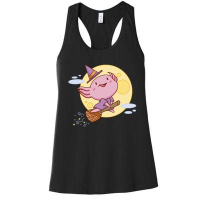 Axolotl Halloween Flying Witch Women's Racerback Tank