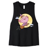 Axolotl Halloween Flying Witch Women's Racerback Cropped Tank