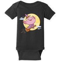 Axolotl Halloween Flying Witch Baby Bodysuit