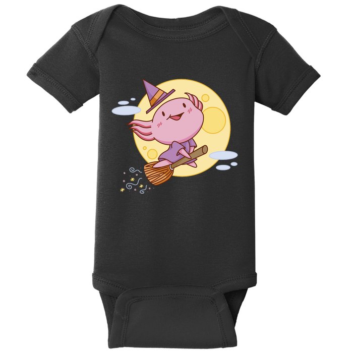 Axolotl Halloween Flying Witch Baby Bodysuit