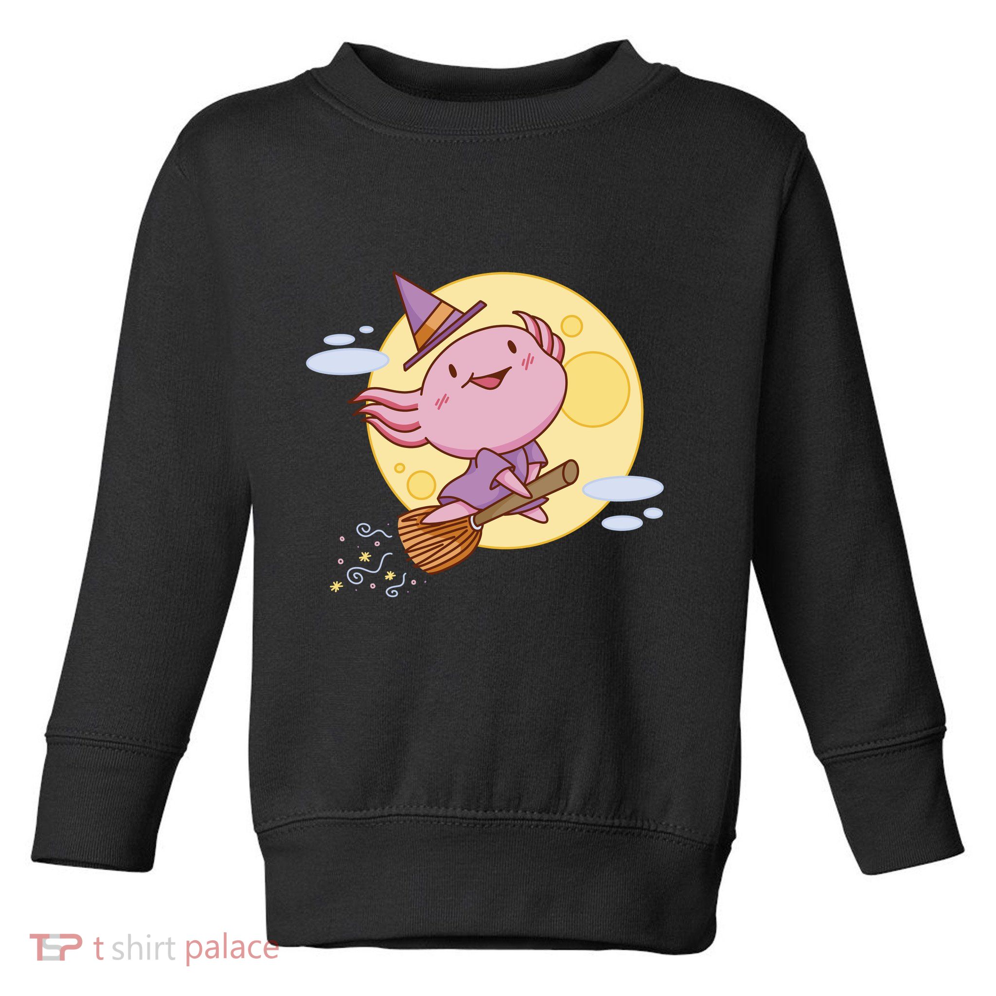 Axolotl Halloween Flying Witch Toddler Sweatshirt