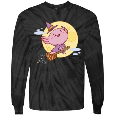 Axolotl Halloween Flying Witch Tie-Dye Long Sleeve Shirt