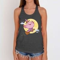 Axolotl Halloween Flying Witch Women's Knotted Racerback Tank