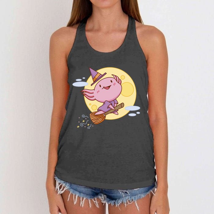 Axolotl Halloween Flying Witch Women's Knotted Racerback Tank