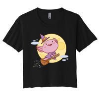 Axolotl Halloween Flying Witch Women's Crop Top Tee