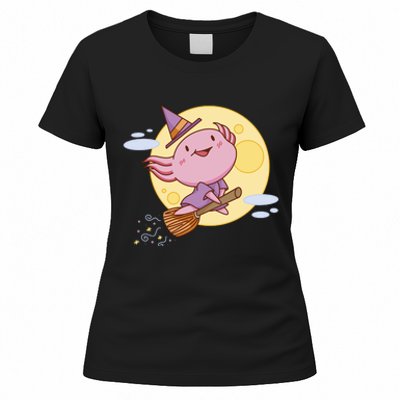 Axolotl Halloween Flying Witch Women's T-Shirt