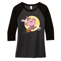 Axolotl Halloween Flying Witch Women's Tri-Blend 3/4-Sleeve Raglan Shirt