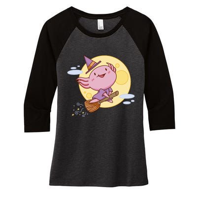 Axolotl Halloween Flying Witch Women's Tri-Blend 3/4-Sleeve Raglan Shirt