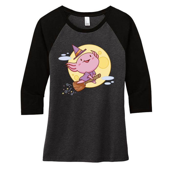 Axolotl Halloween Flying Witch Women's Tri-Blend 3/4-Sleeve Raglan Shirt