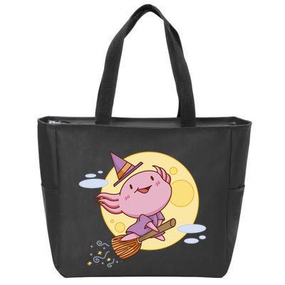 Axolotl Halloween Flying Witch Zip Tote Bag