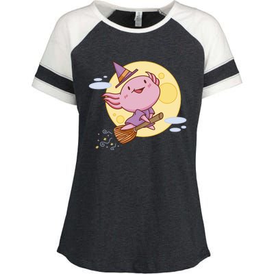 Axolotl Halloween Flying Witch Enza Ladies Jersey Colorblock Tee