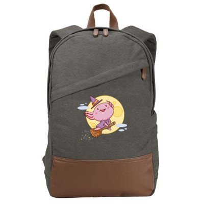 Axolotl Halloween Flying Witch Cotton Canvas Backpack