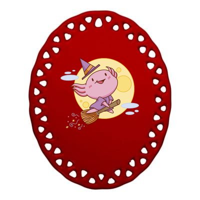 Axolotl Halloween Flying Witch Ceramic Oval Ornament