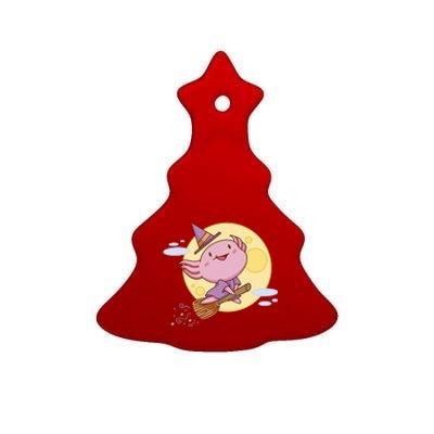 Axolotl Halloween Flying Witch Ceramic Tree Ornament