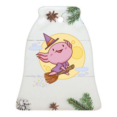 Axolotl Halloween Flying Witch Ceramic Bell Ornament