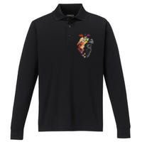 Anatomical Heart Flowers Nurse Rn Nursing Performance Long Sleeve Polo