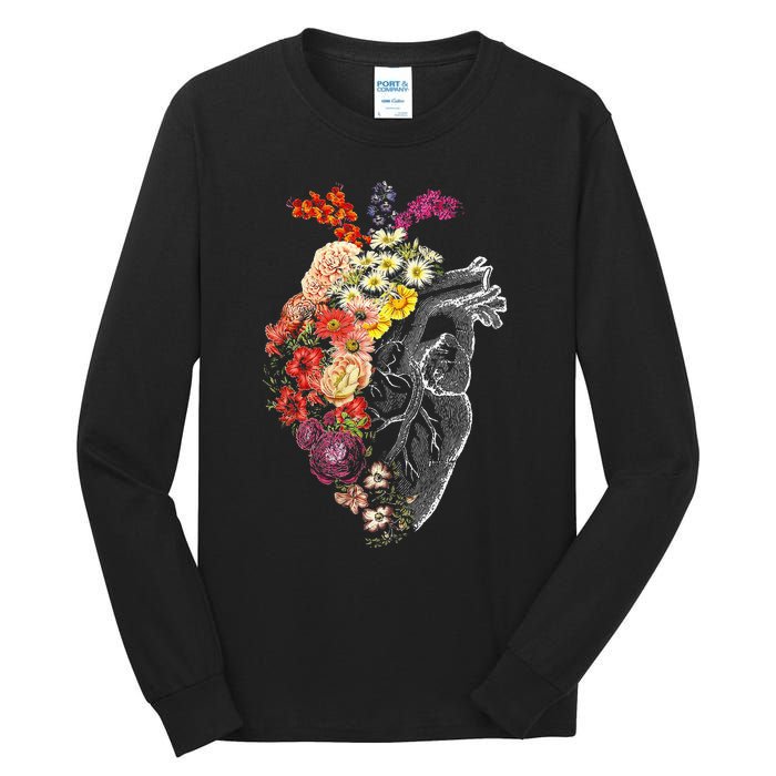 Anatomical Heart Flowers Nurse Rn Nursing Tall Long Sleeve T-Shirt