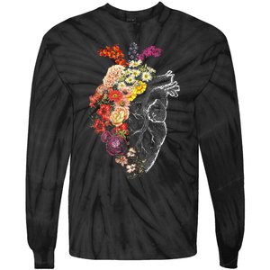 Anatomical Heart Flowers Nurse Rn Nursing Tie-Dye Long Sleeve Shirt