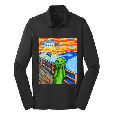 Alien Humor Funny Alien Lover Funny UFO Believe In Aliens Silk Touch Performance Long Sleeve Polo