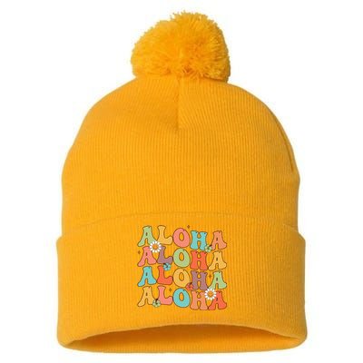 Aloha Hawaiian Flower Hawaii Vacation Pom Pom 12in Knit Beanie