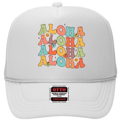 Aloha Hawaiian Flower Hawaii Vacation High Crown Mesh Back Trucker Hat