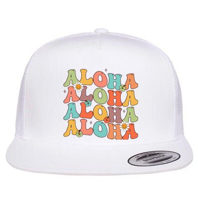 Aloha Hawaiian Flower Hawaii Vacation Flat Bill Trucker Hat