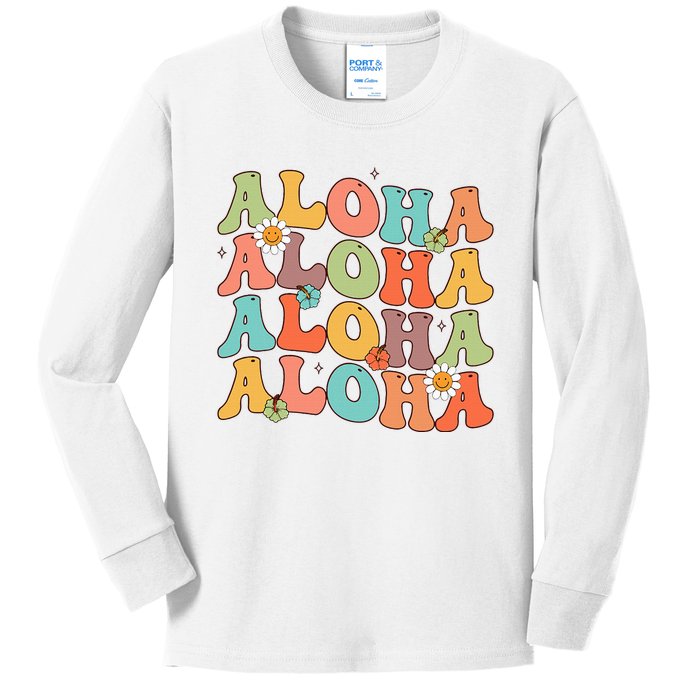 Aloha Hawaiian Flower Hawaii Vacation Kids Long Sleeve Shirt