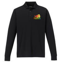 Aloha Hawaiian Flower Hawaii Vacation Performance Long Sleeve Polo