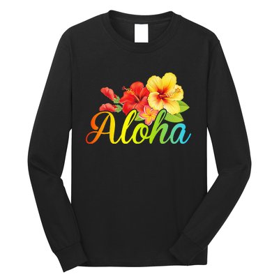 Aloha Hawaiian Flower Hawaii Vacation Long Sleeve Shirt