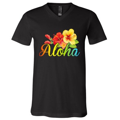 Aloha Hawaiian Flower Hawaii Vacation V-Neck T-Shirt