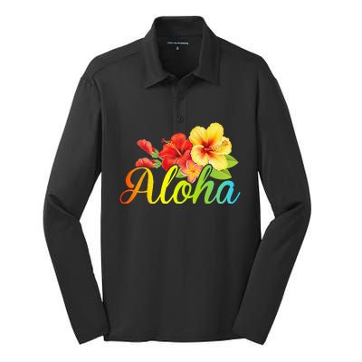 Aloha Hawaiian Flower Hawaii Vacation Silk Touch Performance Long Sleeve Polo