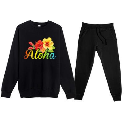 Aloha Hawaiian Flower Hawaii Vacation Premium Crewneck Sweatsuit Set