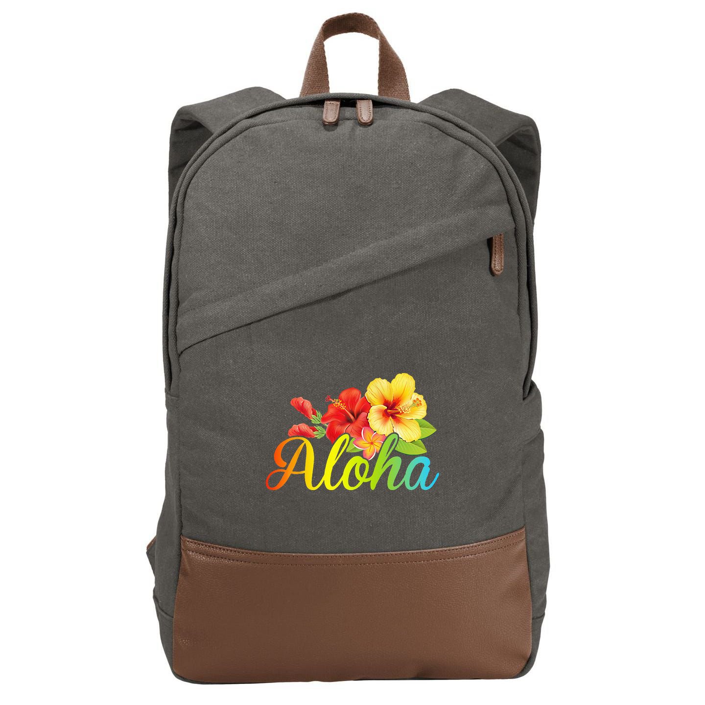 Aloha Hawaiian Flower Hawaii Vacation Cotton Canvas Backpack