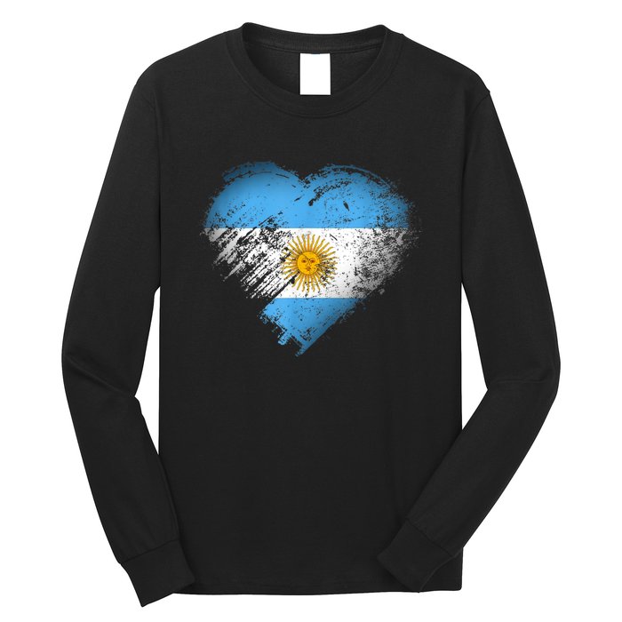 Argentina Heart Flag Soccer Football Argentinian Sun Of May Long Sleeve Shirt