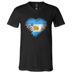 Argentina Heart Flag Soccer Football Argentinian Sun Of May V-Neck T-Shirt