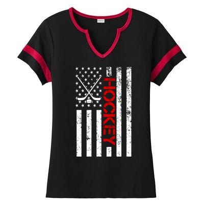 American Hockey Flag Vintage Ladies Halftime Notch Neck Tee