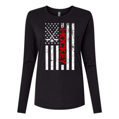 American Hockey Flag Vintage Womens Cotton Relaxed Long Sleeve T-Shirt