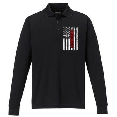 American Hockey Flag Vintage Performance Long Sleeve Polo