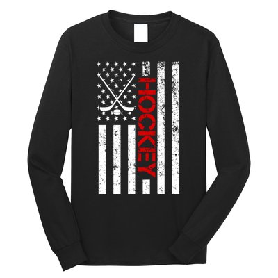 American Hockey Flag Vintage Long Sleeve Shirt