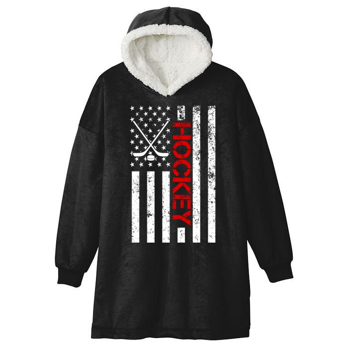 American Hockey Flag Vintage Hooded Wearable Blanket