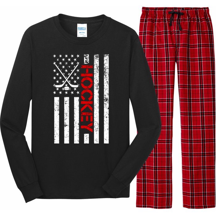 American Hockey Flag Vintage Long Sleeve Pajama Set