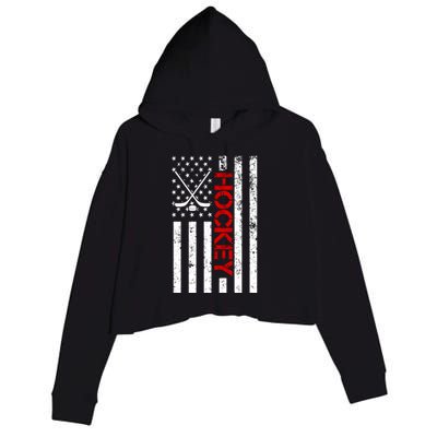 American Hockey Flag Vintage Crop Fleece Hoodie